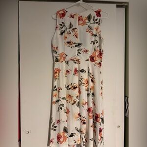 Floral Sleeveless Dress - White and Pink